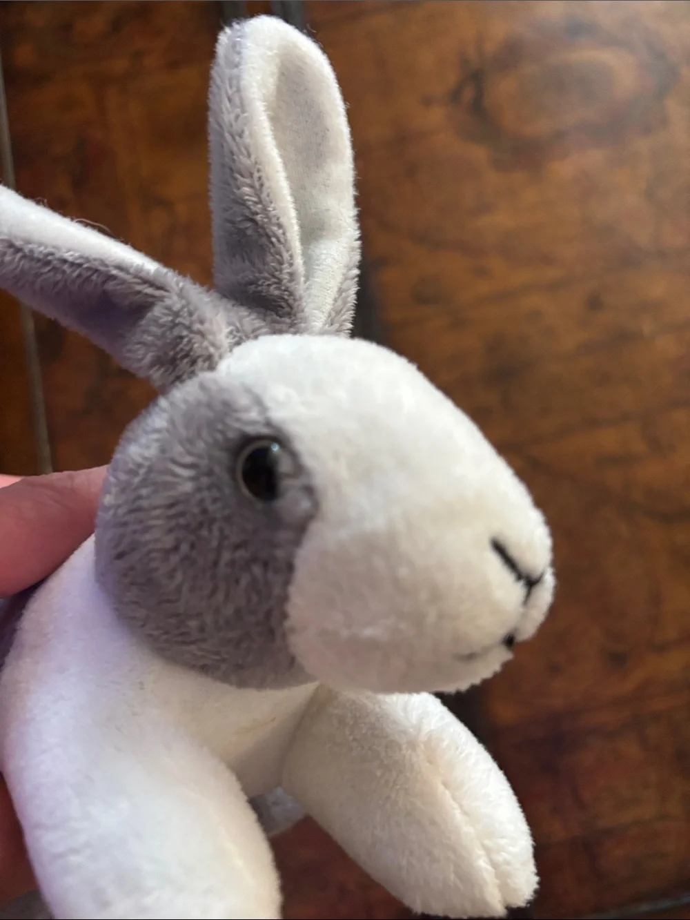 Plush Grey and White Bunny Stuffed Animal.